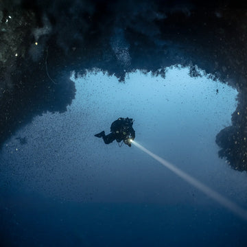 The Arch at the Blue Hole in Dahab, a deep underwater tunnel at 56 meters depth.