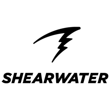 Shearwater logo in black, featuring a stylized lightning bolt above the brand name, centered on a plain white background.