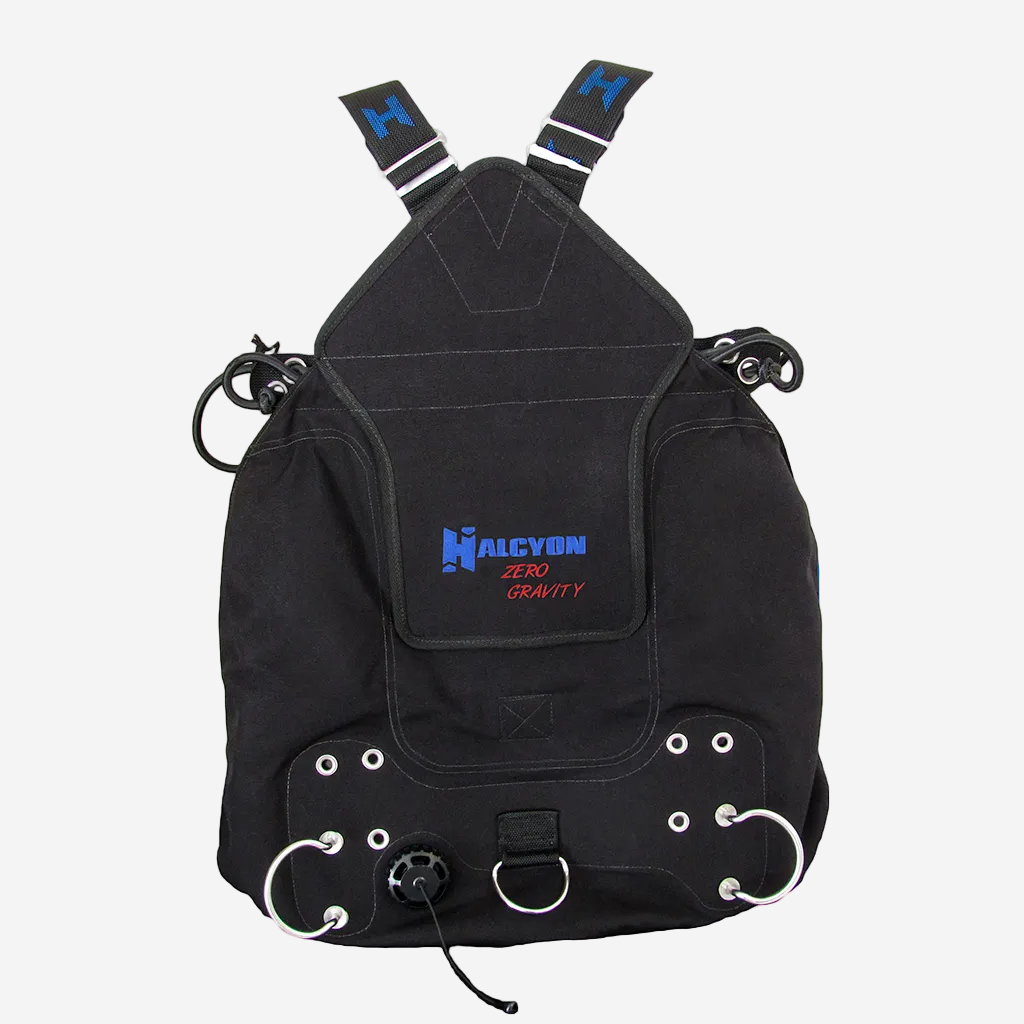 Black scuba diving backpack with 'Mileion Zero Gravity' branding on a white background