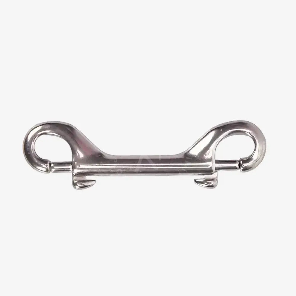 Shiny silver stainless steel double-ended d-ring connector with polished finish and sturdy construction