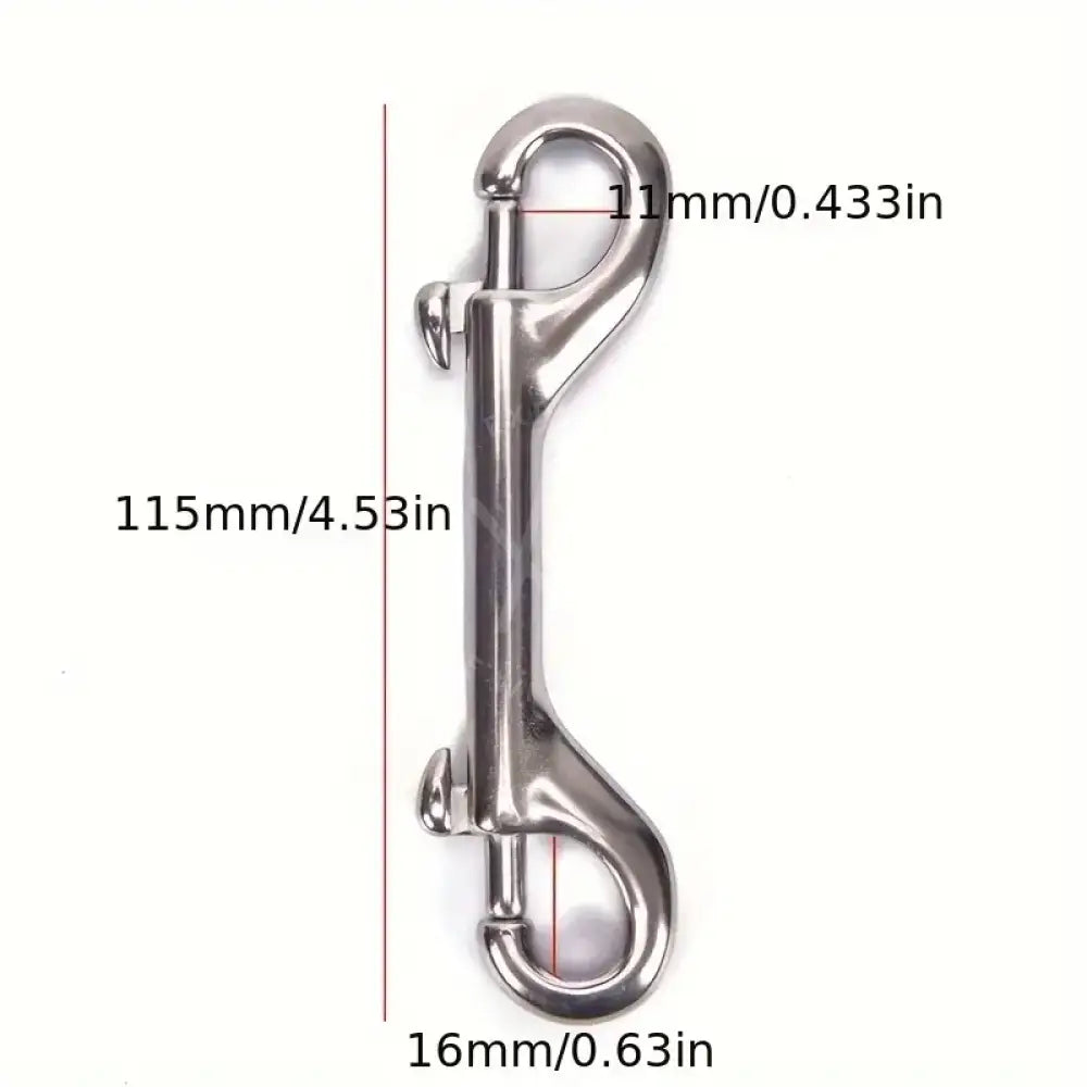 Stainless steel double ender with polished metallic finish and precise measurements double-sided snap hook