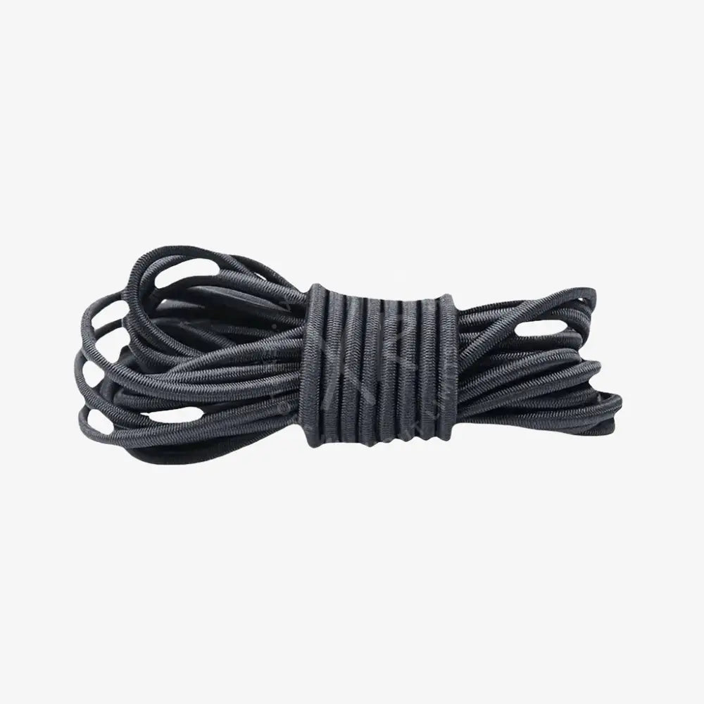 Black elastic bungee cord shoelaces neatly coiled with ribbed section for secure fastening and flexibility
