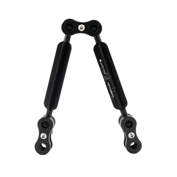 Black carbon fiber a-frame camera stabilizer with silver screws and branded text from aluminum arms standard kits