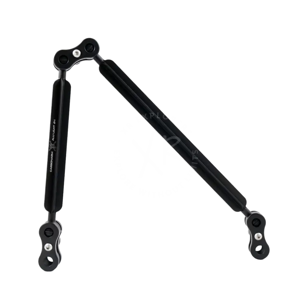 Black metal gas spring with sleek articulated design and branded text for aluminum arms standard kits