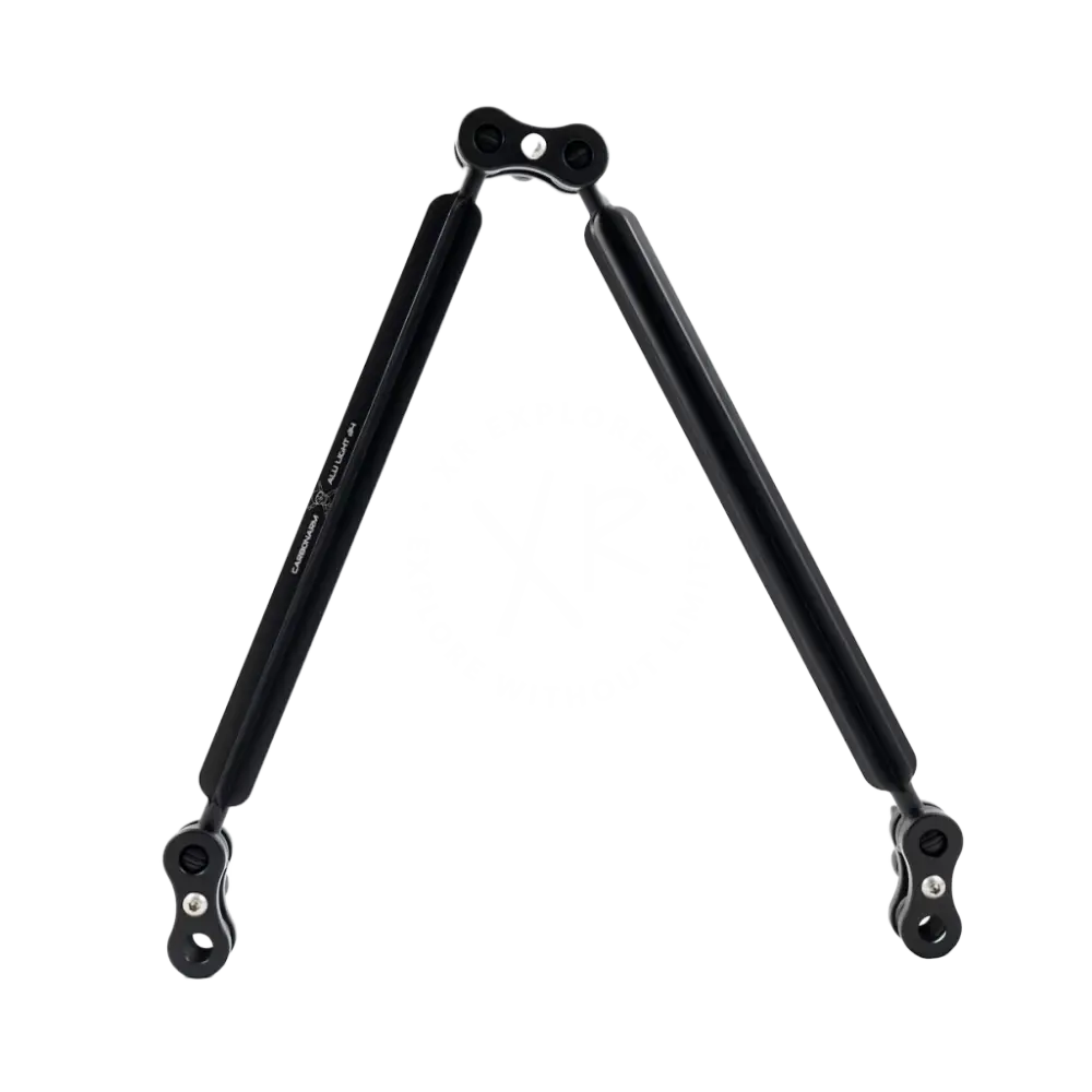 Black gas spring with sleek cylindrical body and robust metal ends in aluminum arms standard kits