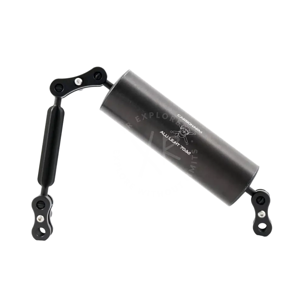 Black carbon fiber aluminum door closer with sleek cylindrical body and articulated arms from aluminum floating arms kit 70 series