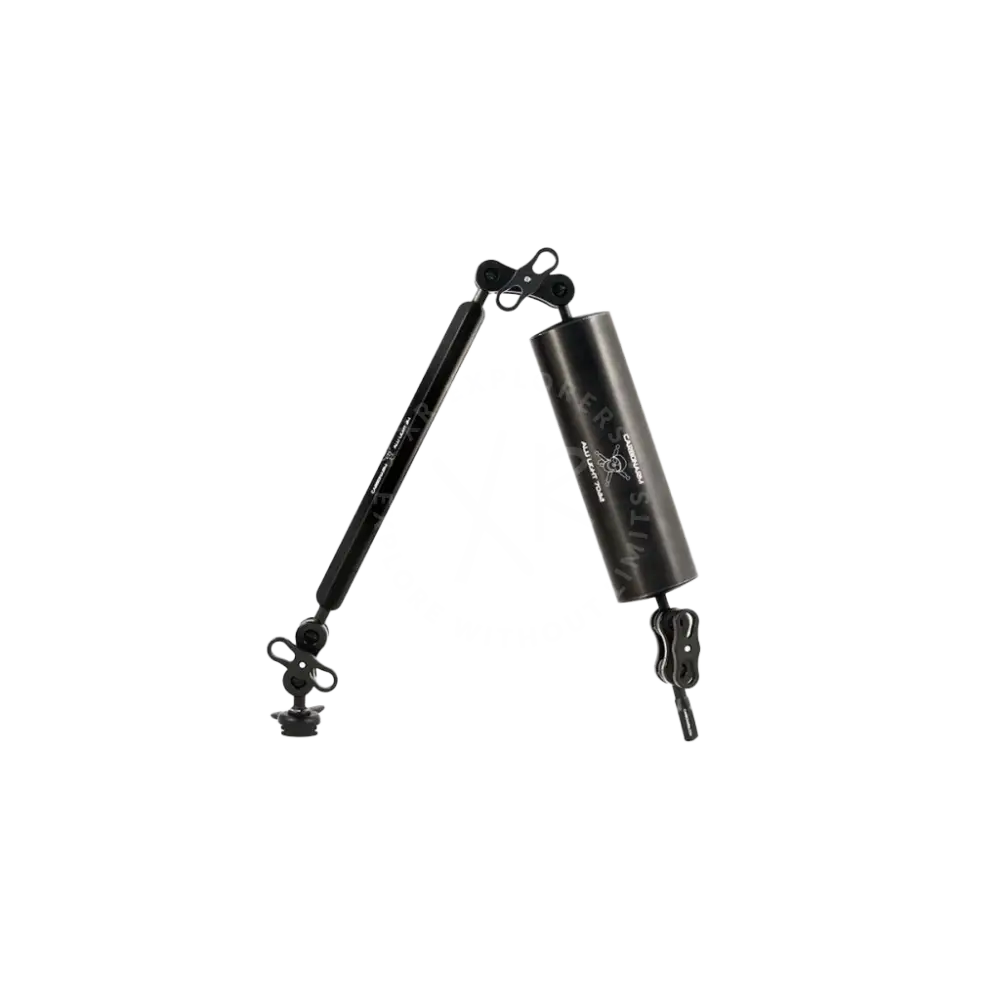 Black metal gas strut with adjustable arms and cylindrical body for aluminum light arms product use