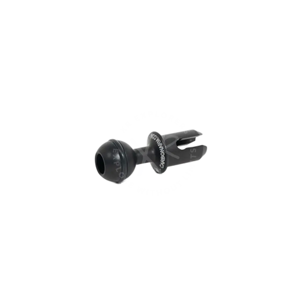 Black plastic ball terminal for quick release with a spherical end and three-prong car air vent mount back side