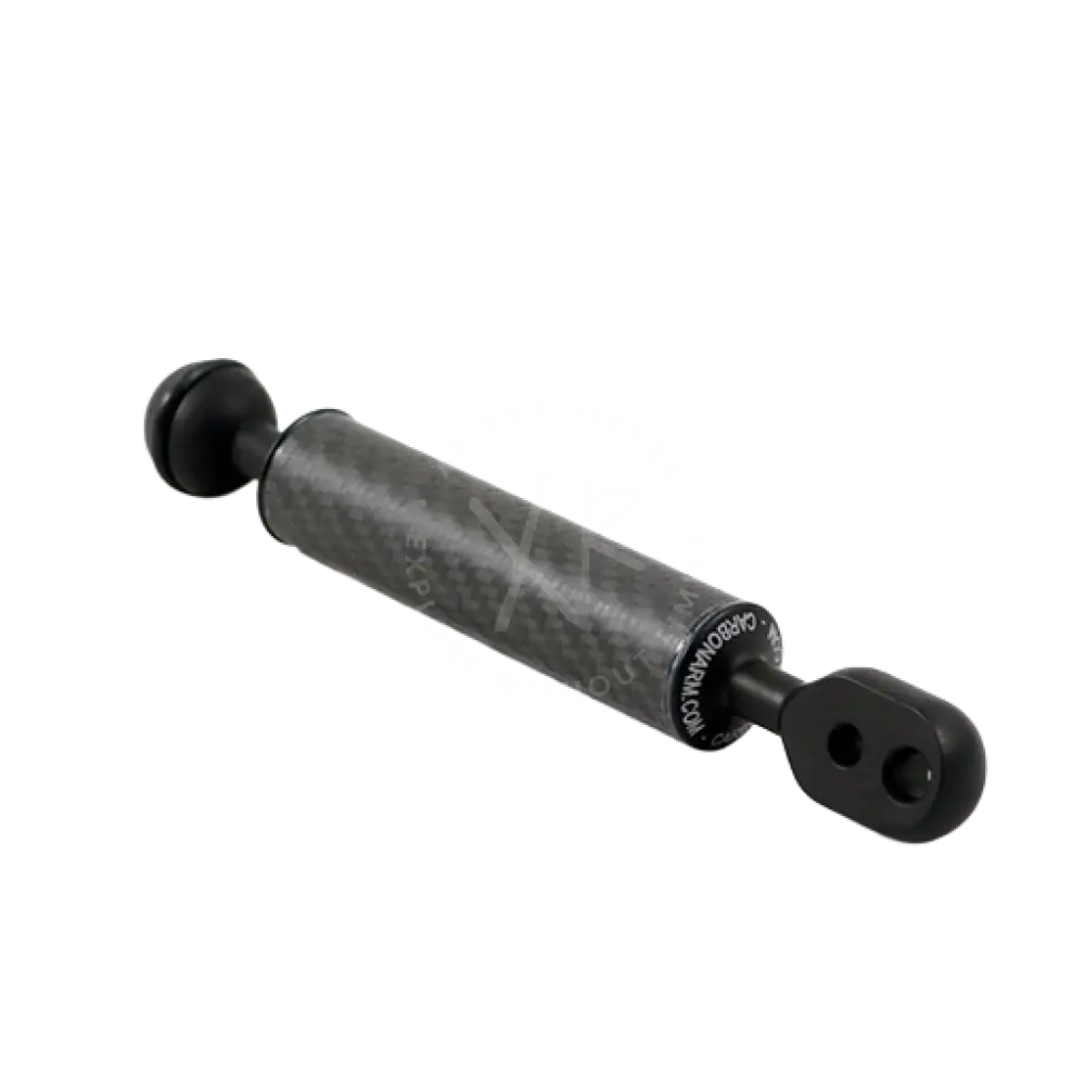 Black carbon fiber camera support arm with spherical ends and threaded mounting base from carbonarm universal ball