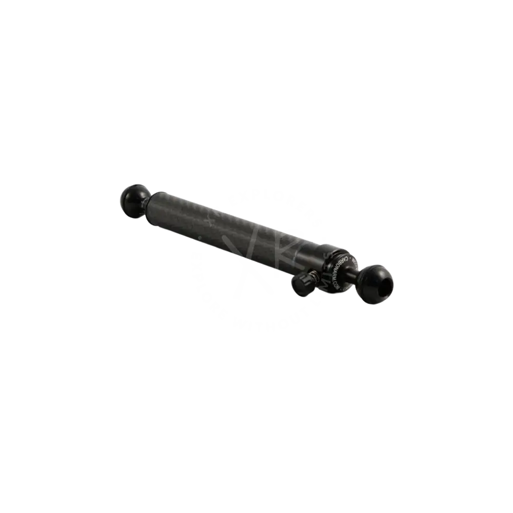 Black cylindrical quick release carbon camera support arm with spherical ends and central adjustment knob