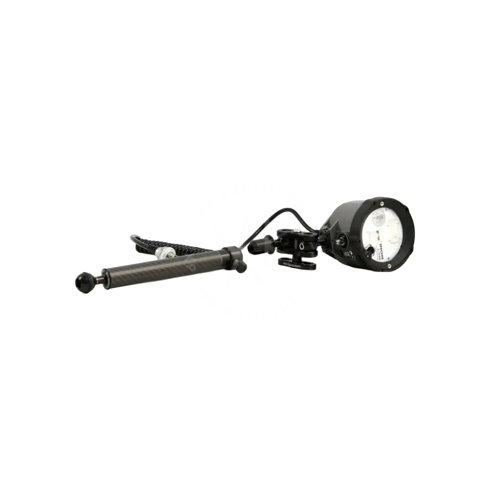 Black carbon fiber articulated light with circular head and adjustable quick release carbon arms