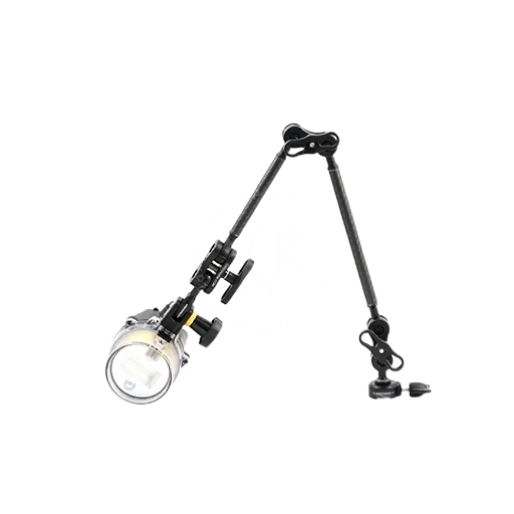Black carbon arm slim articulated work light with round clear lens and adjustable joints for versatile lighting