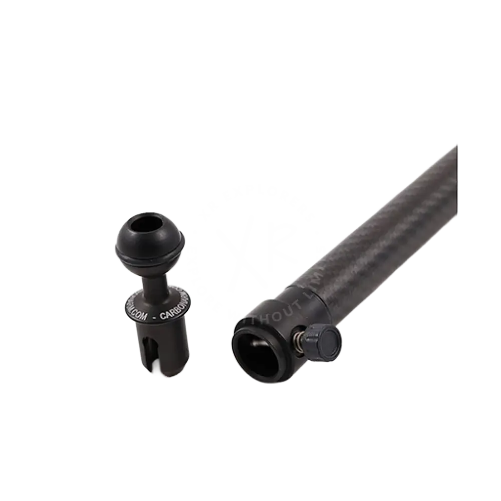 Black carbon fiber camera tripod extension tube with ball head mount from carbonarm un quick release system