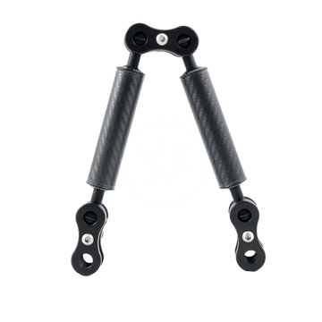 Black carbon fiber handlebar grip extender with metallic hardware from carbon arm standard kits visible from back side