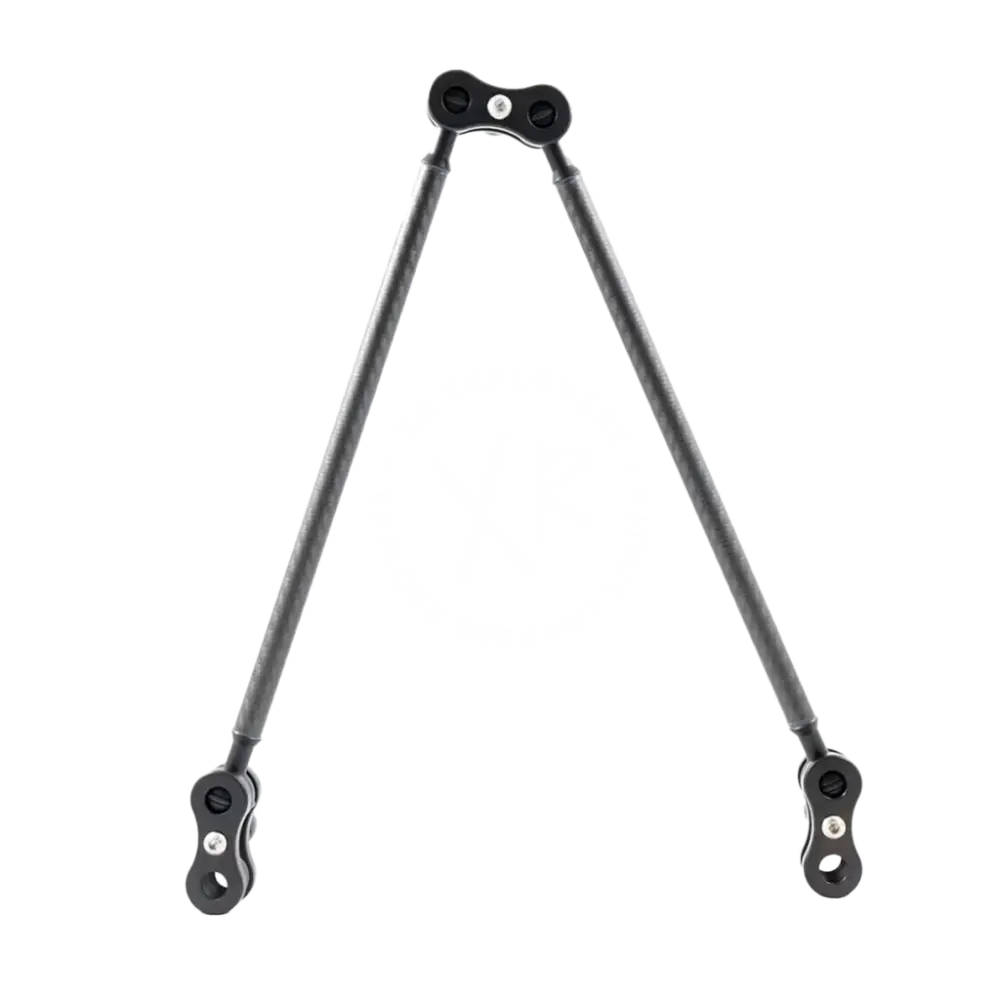 Black metal adjustable ladder arm with central pivot and two extendable legs from carbon arm slim kits