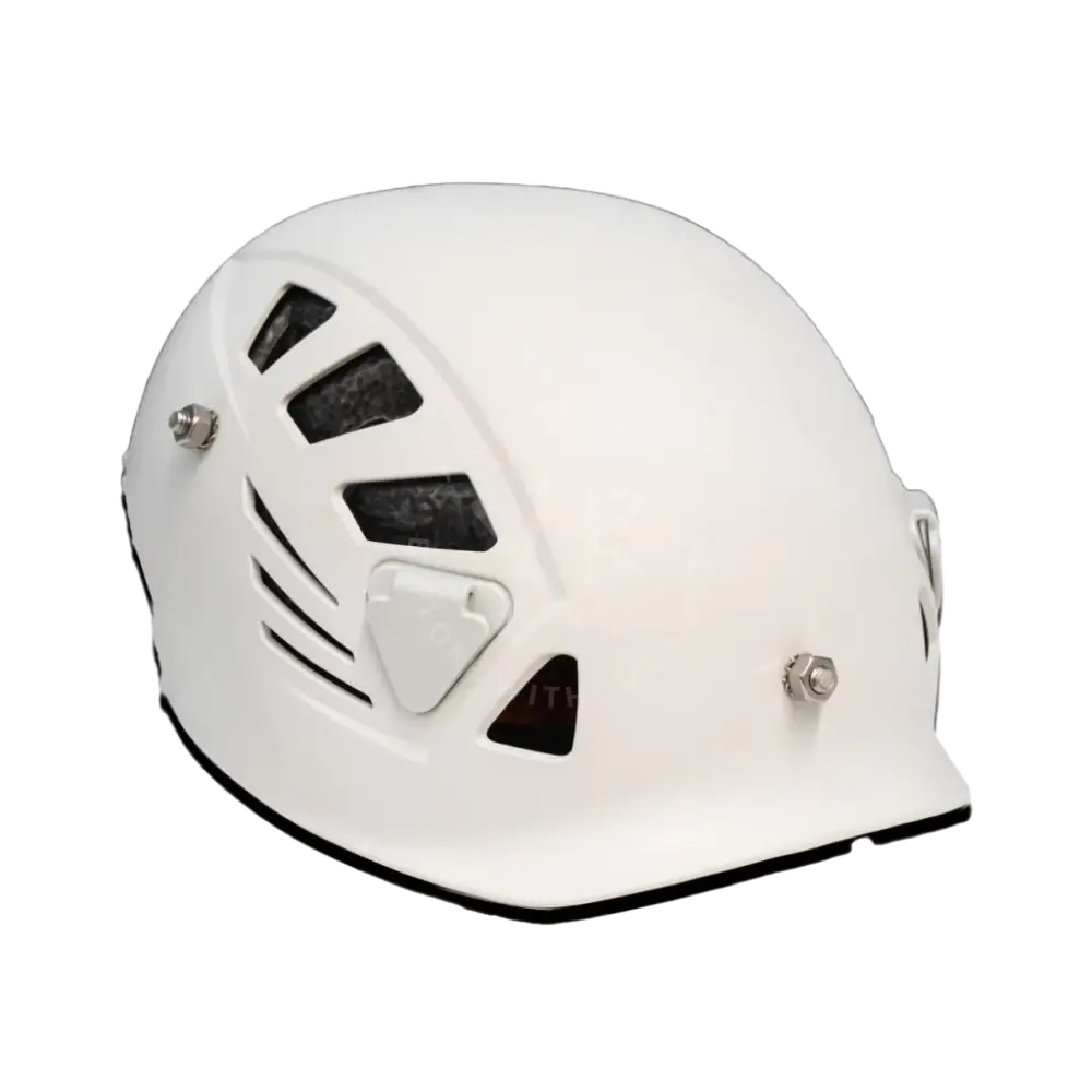 Carbonarm helmet white hard-shell climbing helmet with ventilation slots and adjustable straps for safety