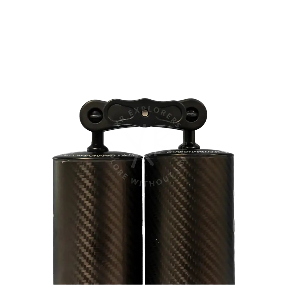 Black carbon fiber cylindrical camera support arms with matte finish and extra long clamp for secure mounting