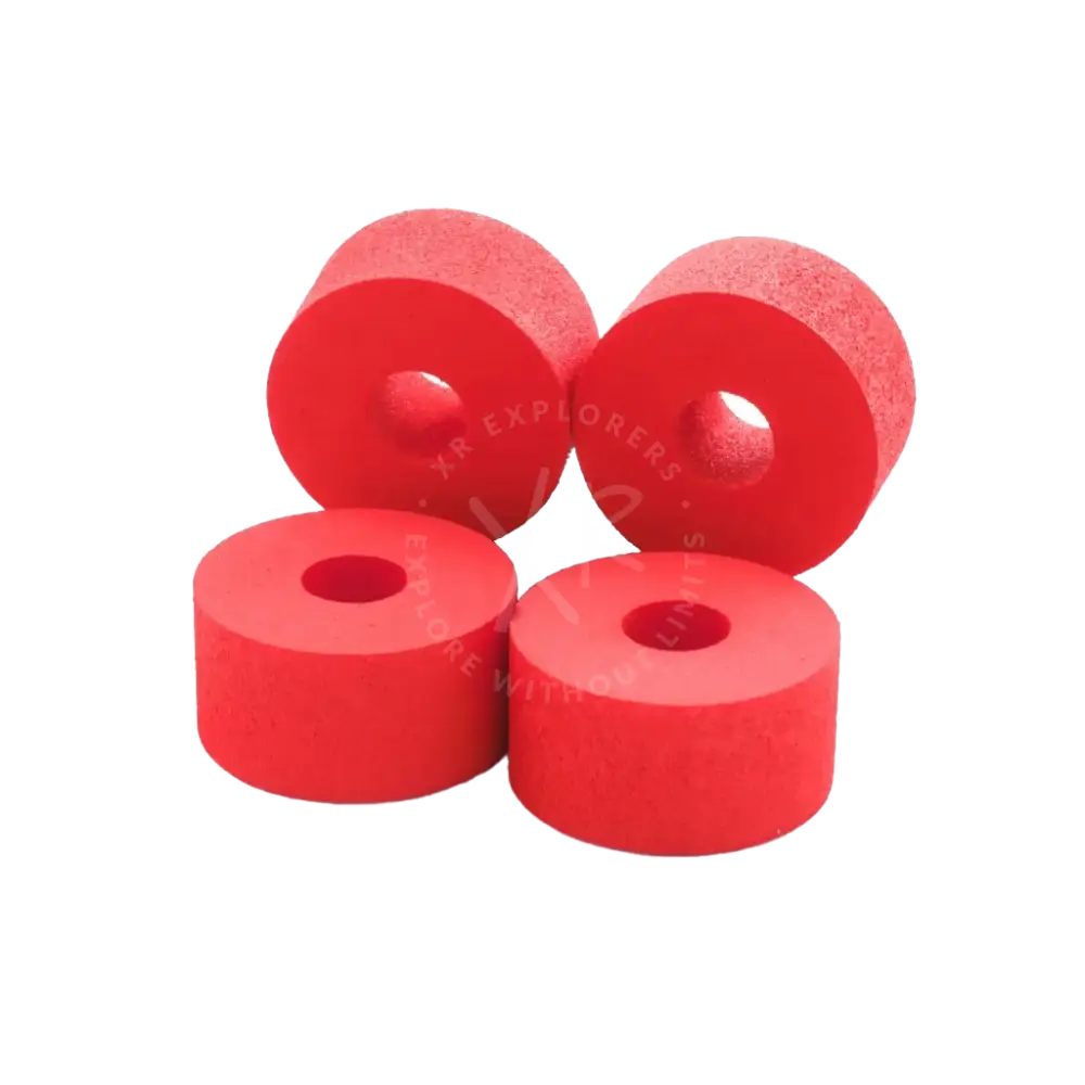 Bright red cylindrical foam bushings with central hole for floating ring 150g flotation and cushioning use