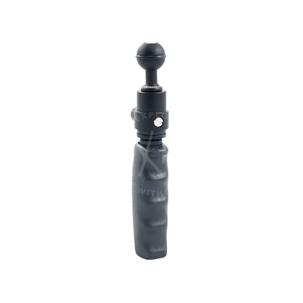 Black rubberized grip camera handle with a spherical ball joint for quick release mounting