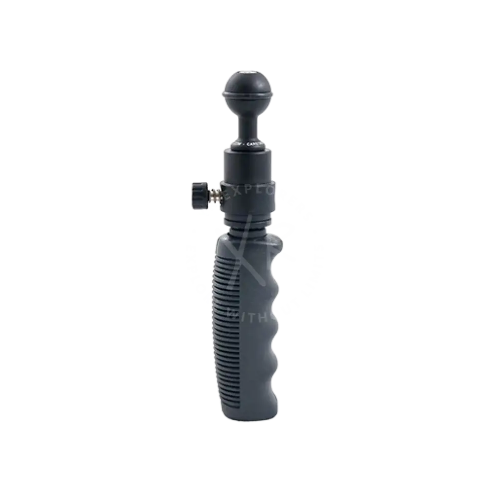 Black rubberized grip handle with textured ridges and ball joint for quick release use