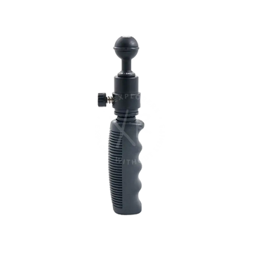 Black rubberized grip handle with textured ridges and ball joint for quick release use