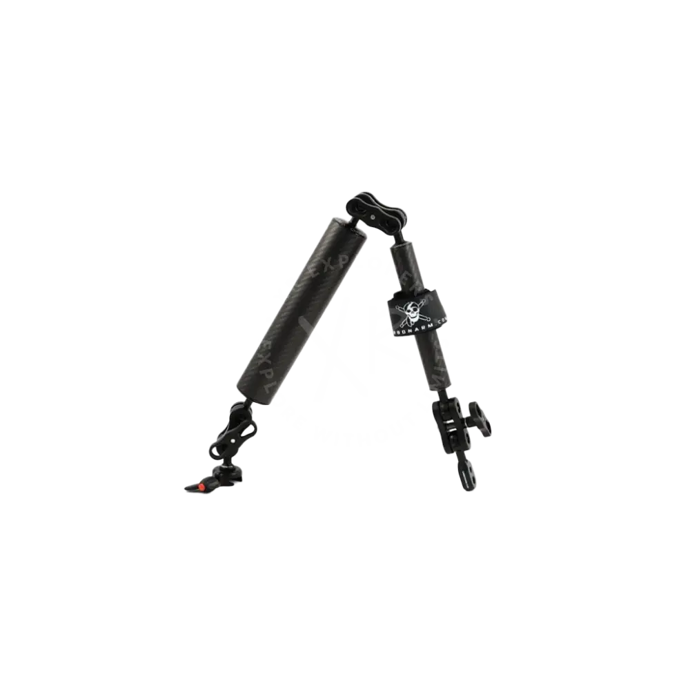 Black carbon fiber camera tripod kit velcro with adjustable arms and skull logo on central joint