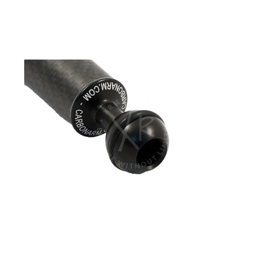 Black carbon fiber camera arm with spherical ball joint and engraved branding for kit o-ring arms product