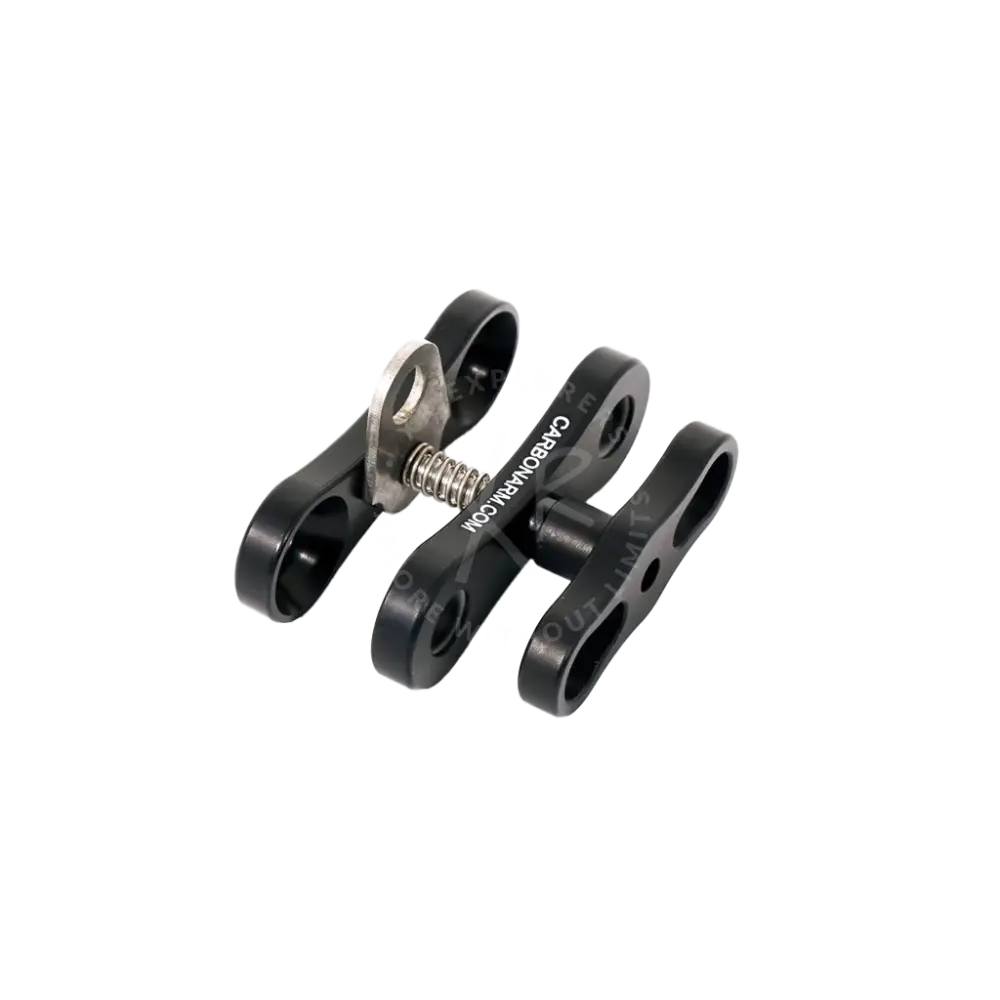 Long clamp black carbon fiber underwater clamp with silver spring and threaded adjustment mechanism visible