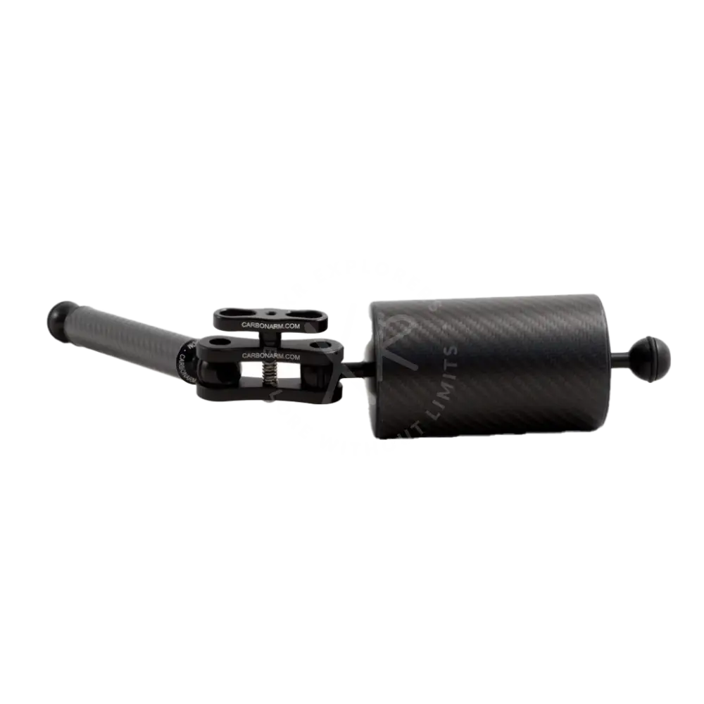 Black carbon fiber long clamp camera stabilizer arm with adjustable mounting brackets and spherical end cap