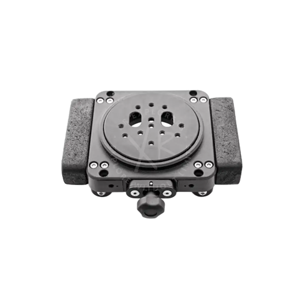 Black metal camera mount with circular plate and adjustment knob for floating kit support moby product backside view