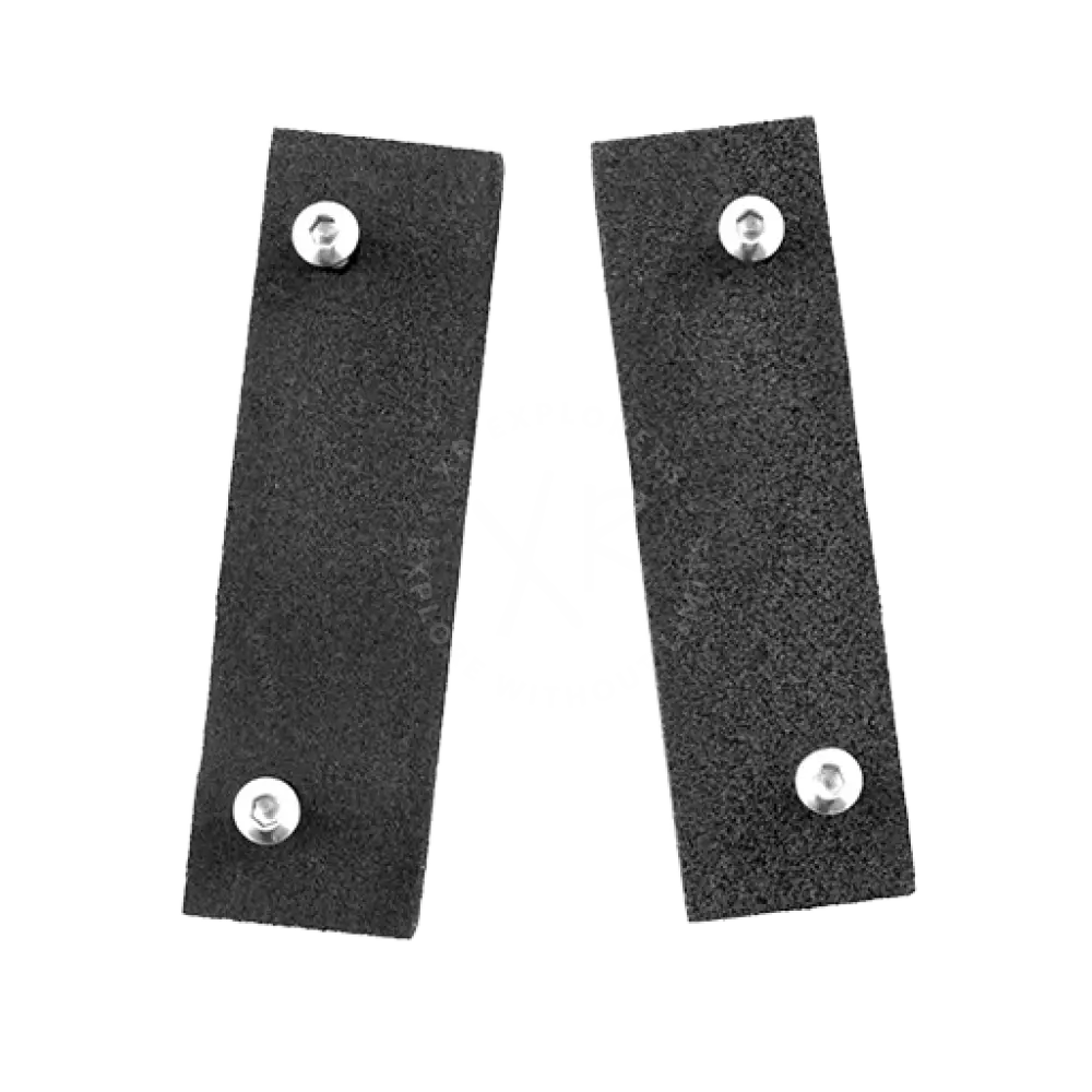 Black rectangular leather straps with silver metal rivets for floating kit support moby product accessory