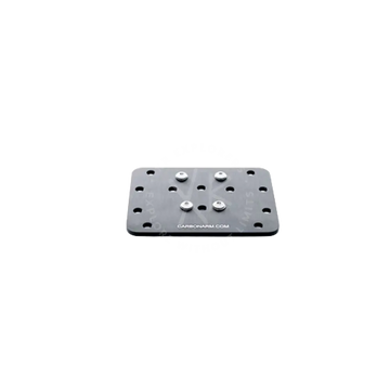 Black rectangular mounting plate with six silver screws and carbon fiber texture tray for housings moby back side