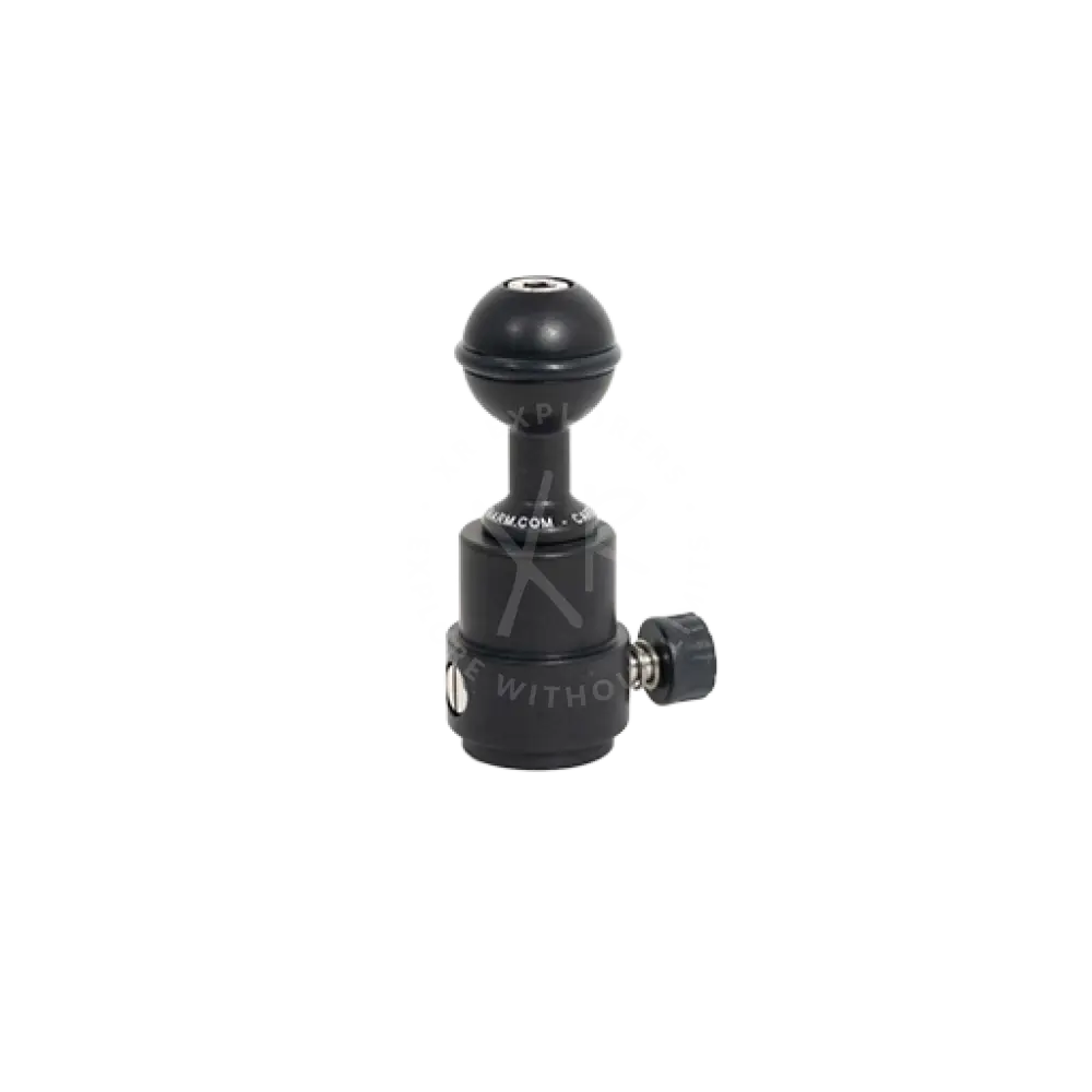 Black quick release female starting base with ball head camera mount textured grip knob and metallic threaded connection