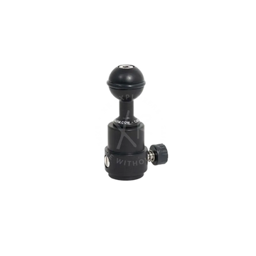Black quick release female starting base with ball head camera mount textured grip knob and metallic threaded connection