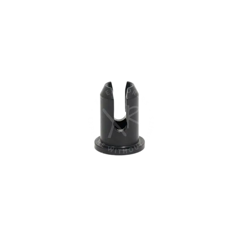 Black plastic quick release male starting base clip with two upward-facing prongs and central screw hole
