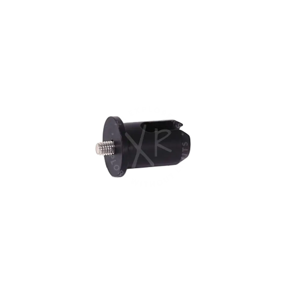 Black quick release male starting base adapter with threaded metal screw and cutout slot on opposite ends