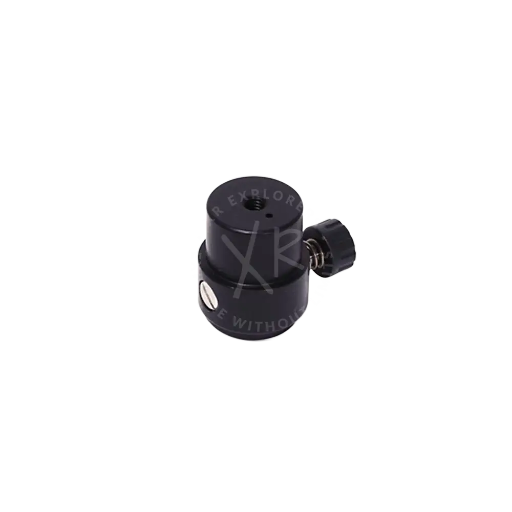 Black cylindrical camera tripod head quick release starting base female with knurled adjustment knob and threaded mounting hole