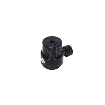 Black cylindrical camera tripod head quick release starting base female with knurled adjustment knob and threaded mounting hole