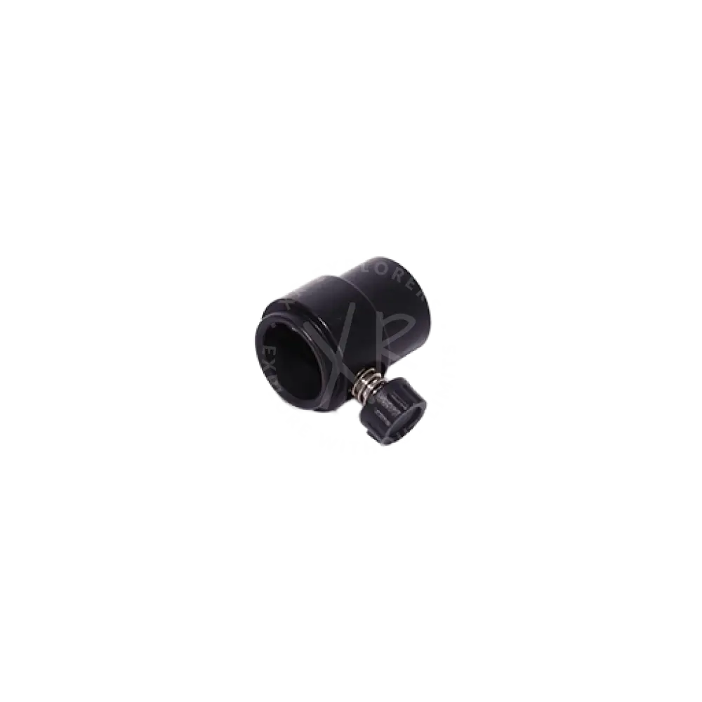 Black cylindrical quick release starting base female adapter with knurled adjustment knob and threaded interior