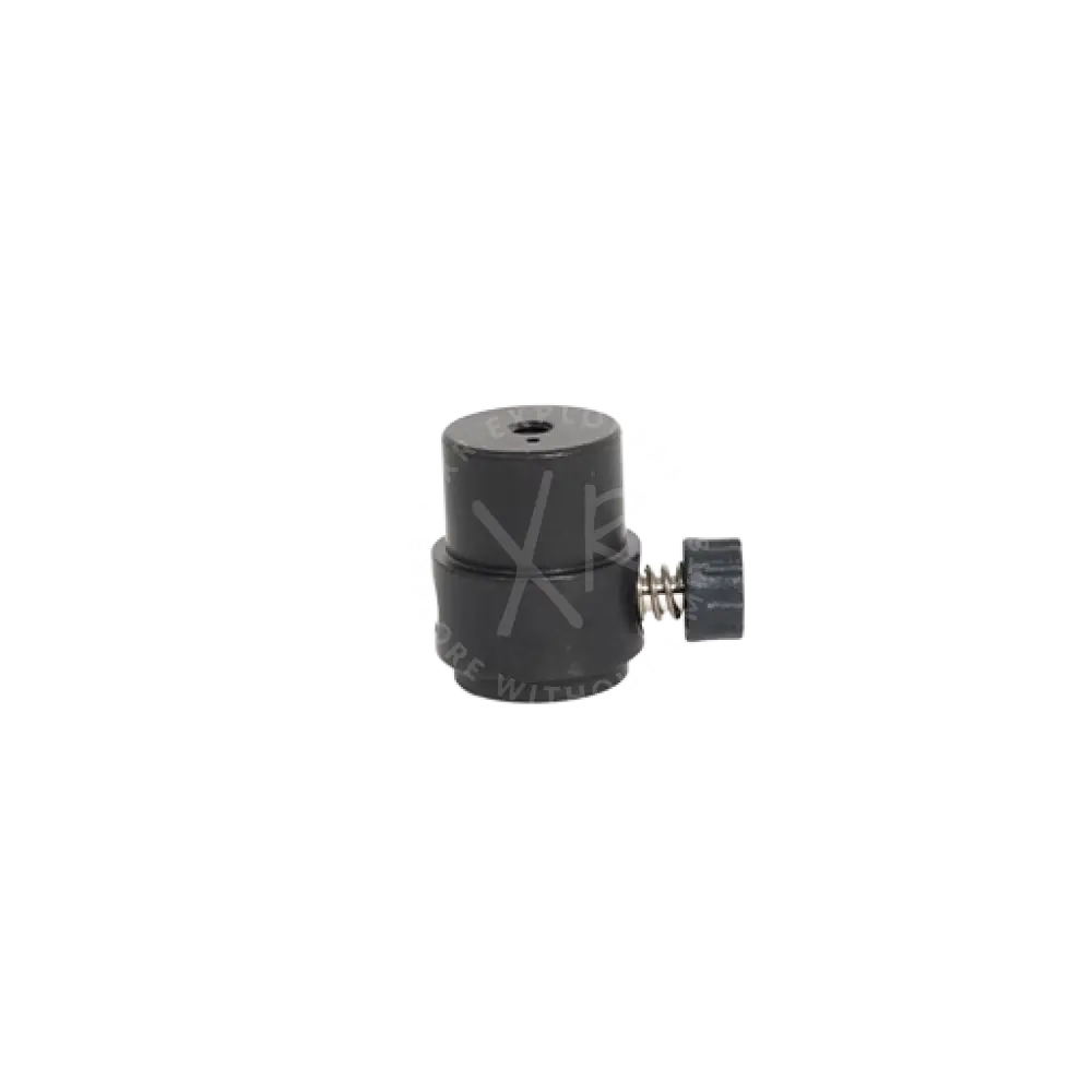 Black cylindrical quick release starting base female camera lens mount adapter with threaded screw and spring mechanism