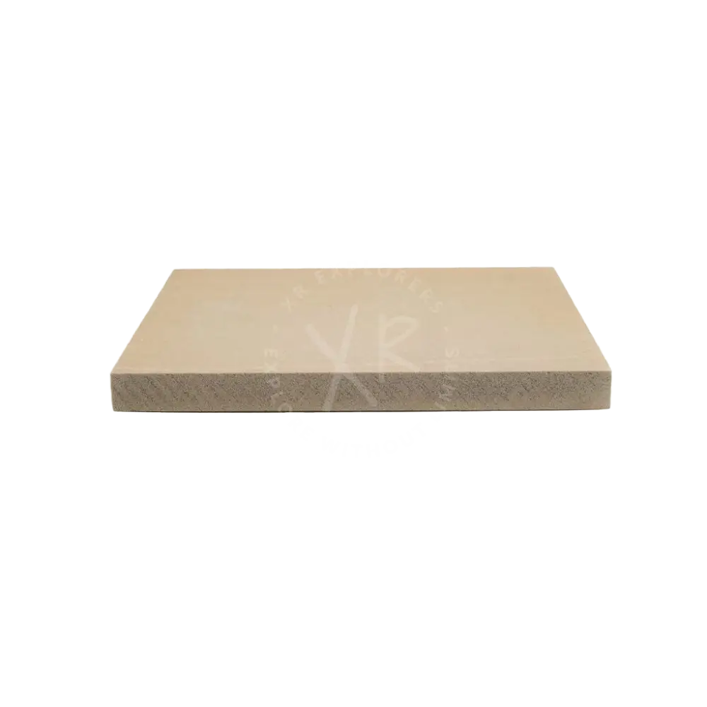 Beige rectangular carbonarm float stone slab with smooth top surface and textured rougher sides