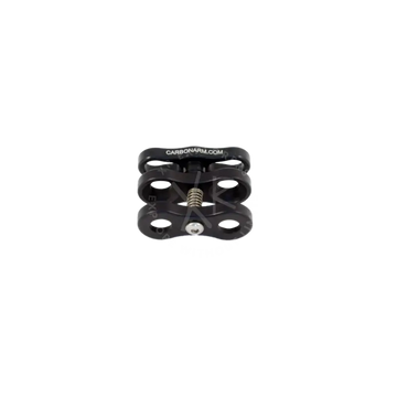 Black carbon fiber standard clamp camera mount with spring-loaded mechanism and engraved branding