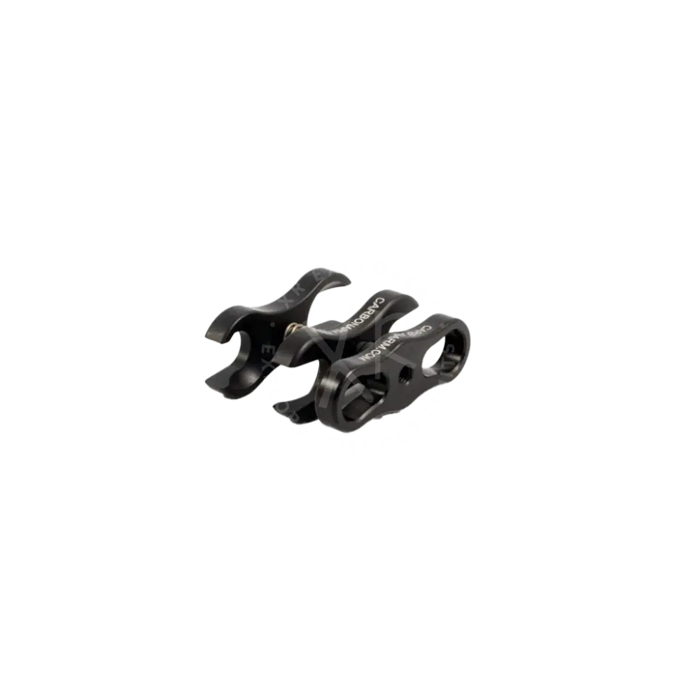Black carbon fiber standard clamp with sleek modern design and engraved branding for camera mounting