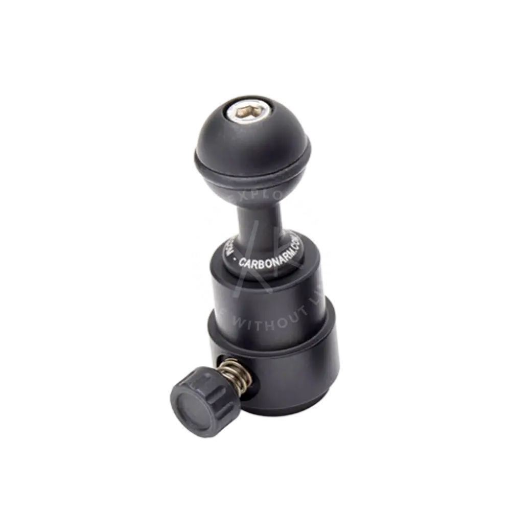 Black carbon fiber camera ball head with textured grip and adjustable locking mechanism starting ball with quick release