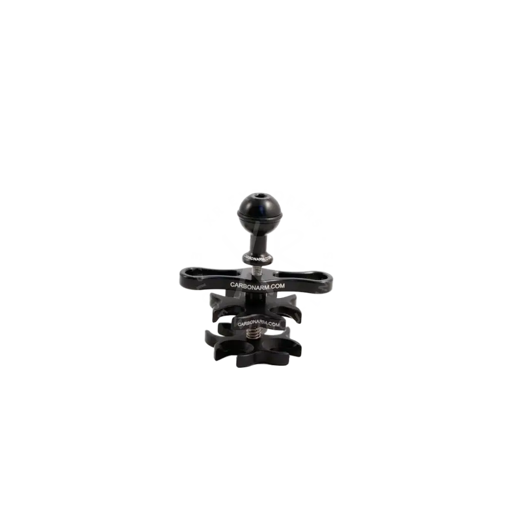 Black carbon fiber quadruple clamp for tripod with spherical ball head and adjustable clamp arms