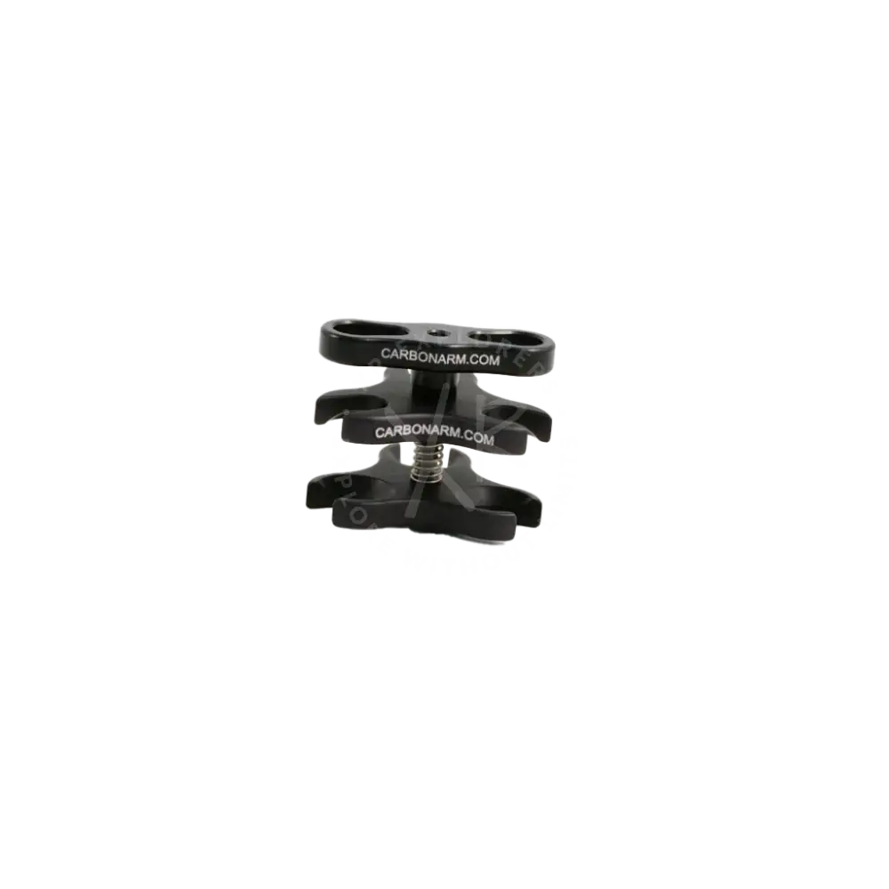Black carbon fiber triple clamp tripod head clamp with threaded screw and carbonarm.com engraving on clamping arms