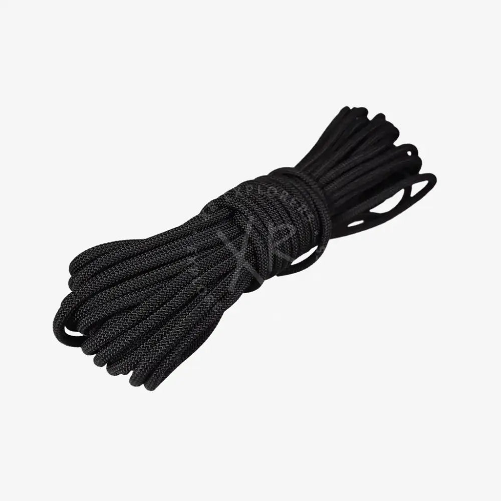 A coil of black nylon braided rope.