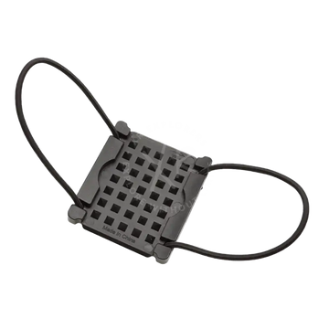 Black plastic weight fixing plate face mask holder with grid pattern and adjustable elastic straps in back view