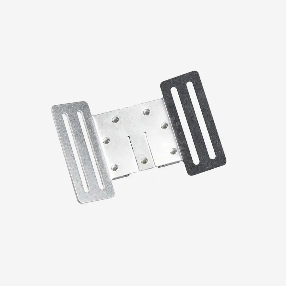 Silver metal accuclick mount bracket with black rubber inserts and three vertical slots on each side