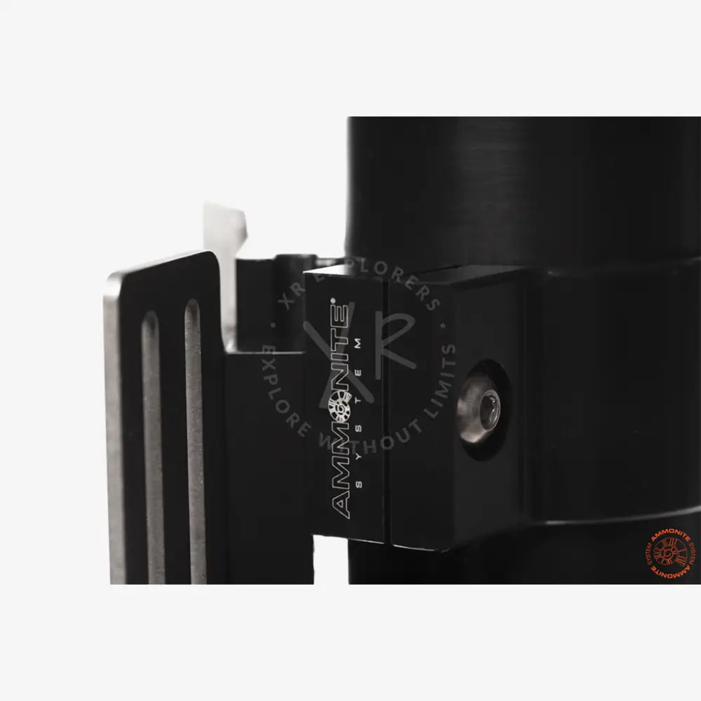 Black matte-finished ammonite system mount bracket accuclick mount with sleek angular design and engraved branding
